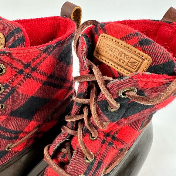 Sperry Top Sider Red and Black Buffalo Plaid Rubber Duck Boots Womens Size 7 - Picture 4 of 13